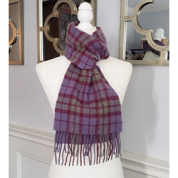 Vtg Edinburgh Scotland Old Town Weaving Co. Purple Plaid Lambswool Fringed Scarf - Picture 2 of 10